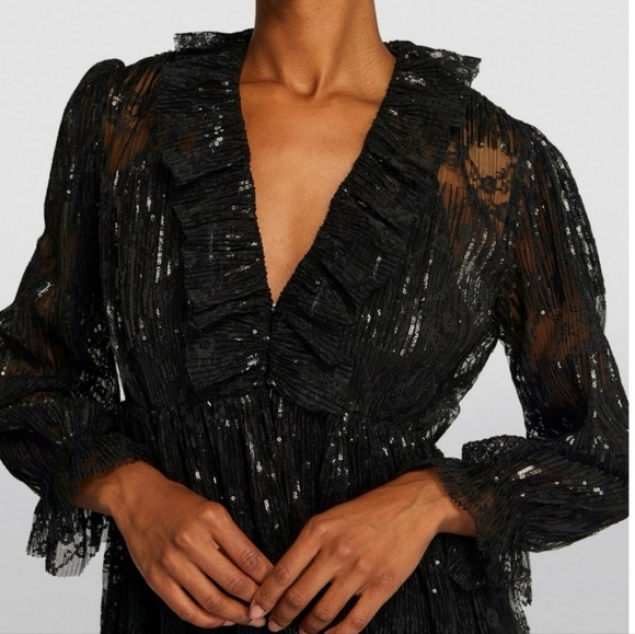 Maje Reville Black Pleated Lace Sequin Dress SZ S - Picture 3 of 15